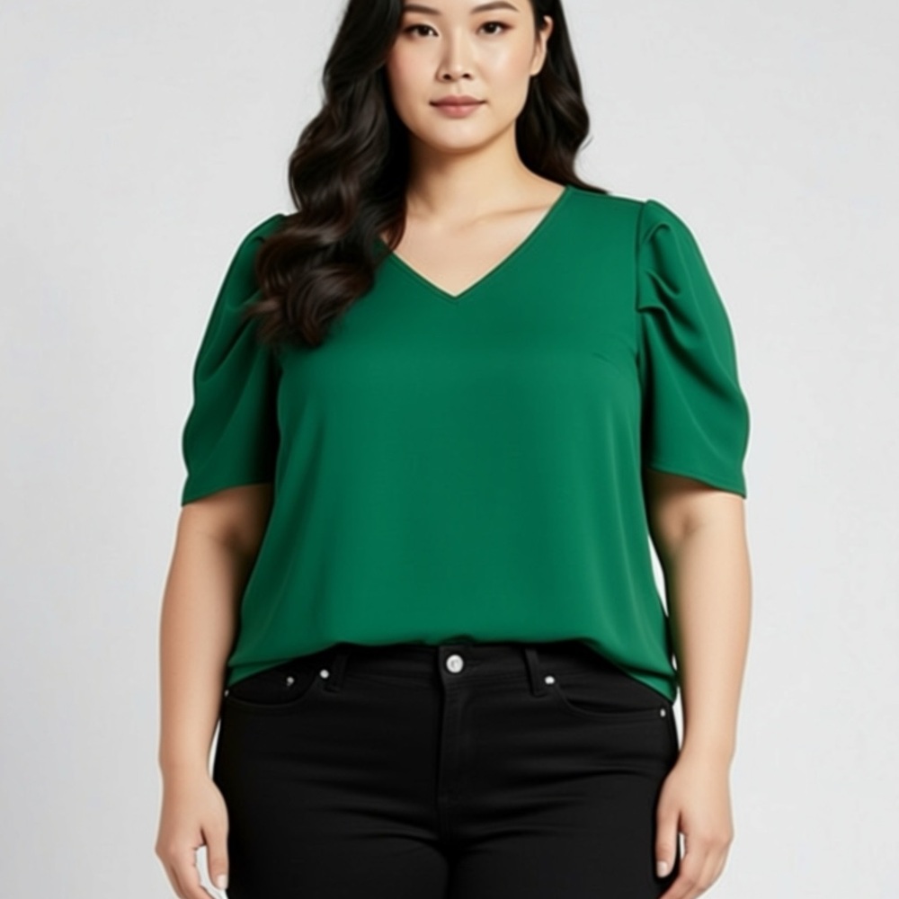 SHEIN V-Neck Green Blouse